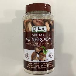 DJ&A Shiitake Seasoning 350g container with natural ingredients, free from preservatives.