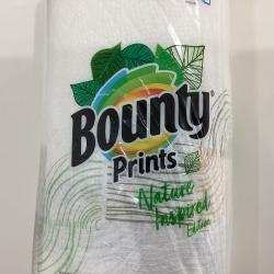 Bounty printed paper towel roll with superior absorption and durability, featuring nature-inspired design.