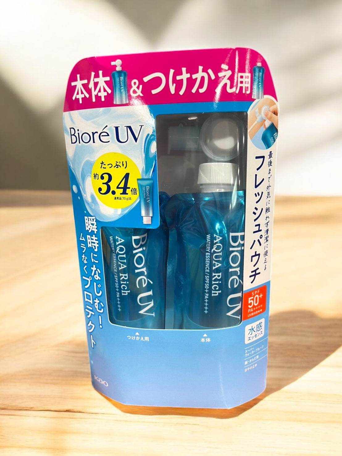 ビオレUV アクアウォータリーエッセンス SPF50+ PA++++ 本体&詰め替え 120g×2本 日焼け止め BIORE UV AQUA WATERY ESSENCE 120g×2
