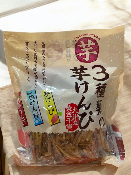 Sweet potato kenpi assortment with three flavors in a 65g package.