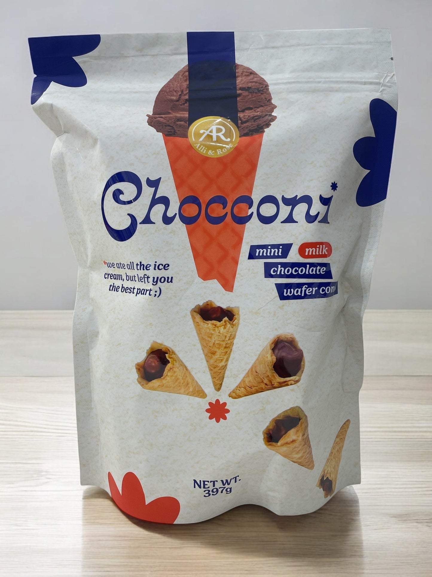 チョコウェハースコーン 397g袋入りミルクチョコレートコーティング