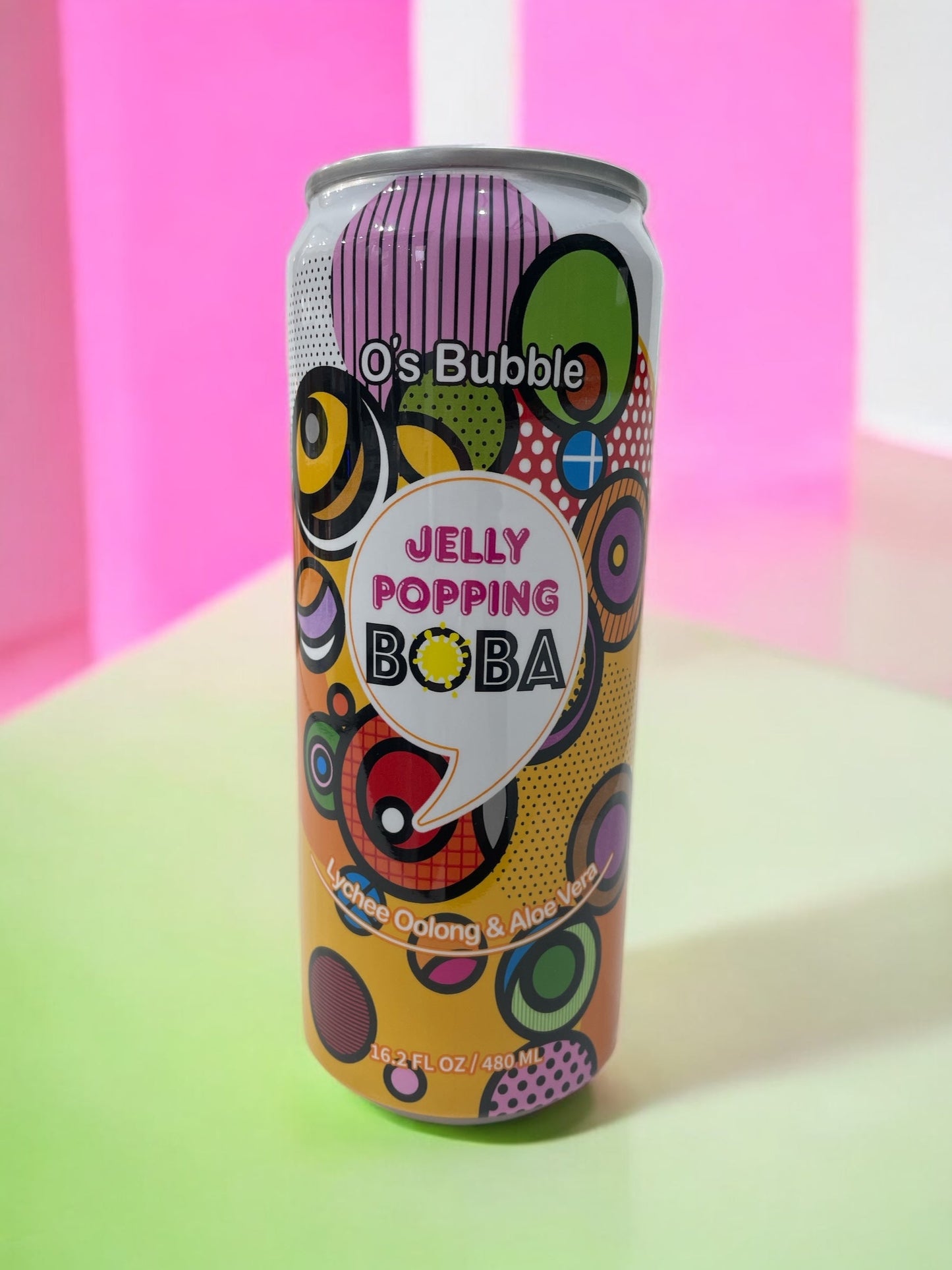 O's Bubble Jelly Popping Boba Lychee Oolong & Aloe Vera drink can, 480ml, Taiwan fruit tea.