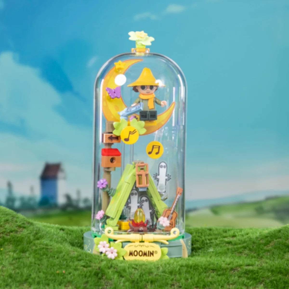ムーミン スモール ドームフィギュアのクラシックな家とスナフキンのキャンプシーンミニフィギュアセット
