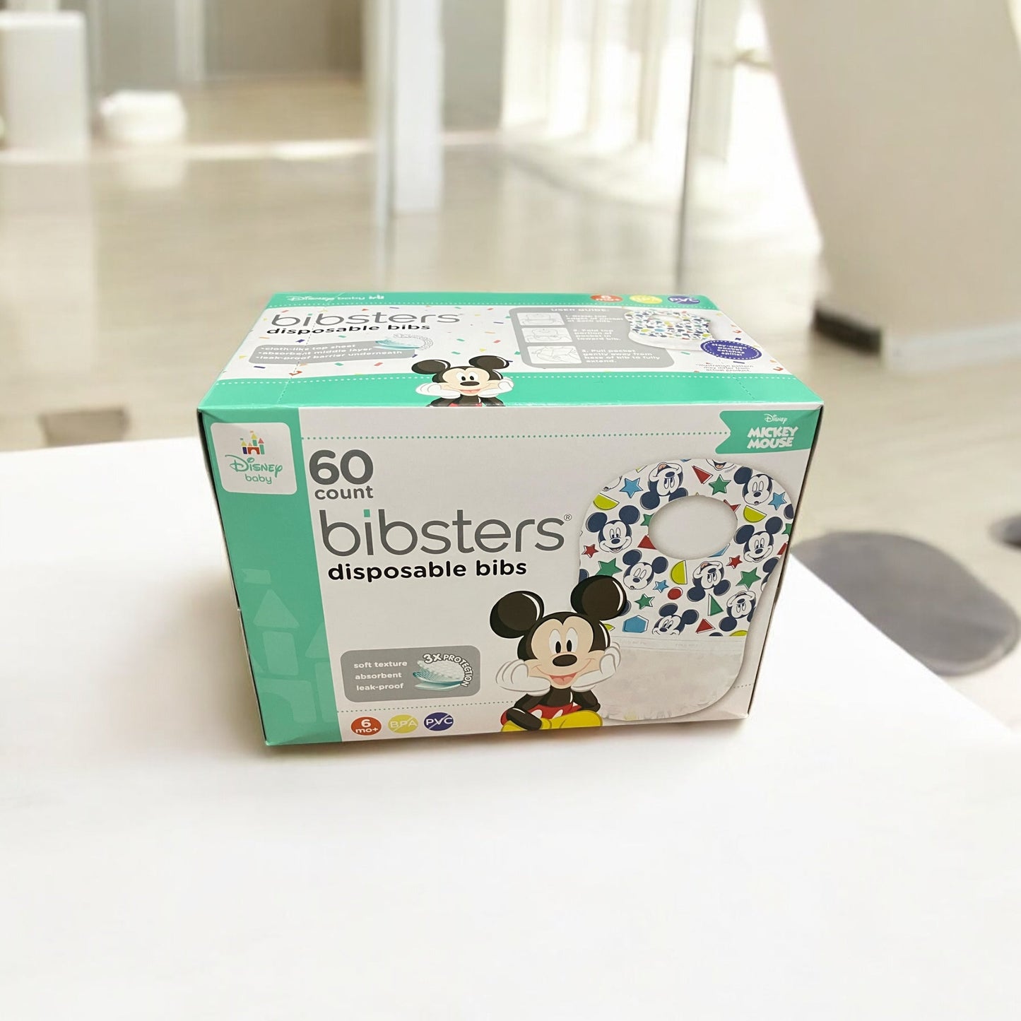 Disney Bibsters Disposable Bibs Pack with Mickey Design, 60 Count