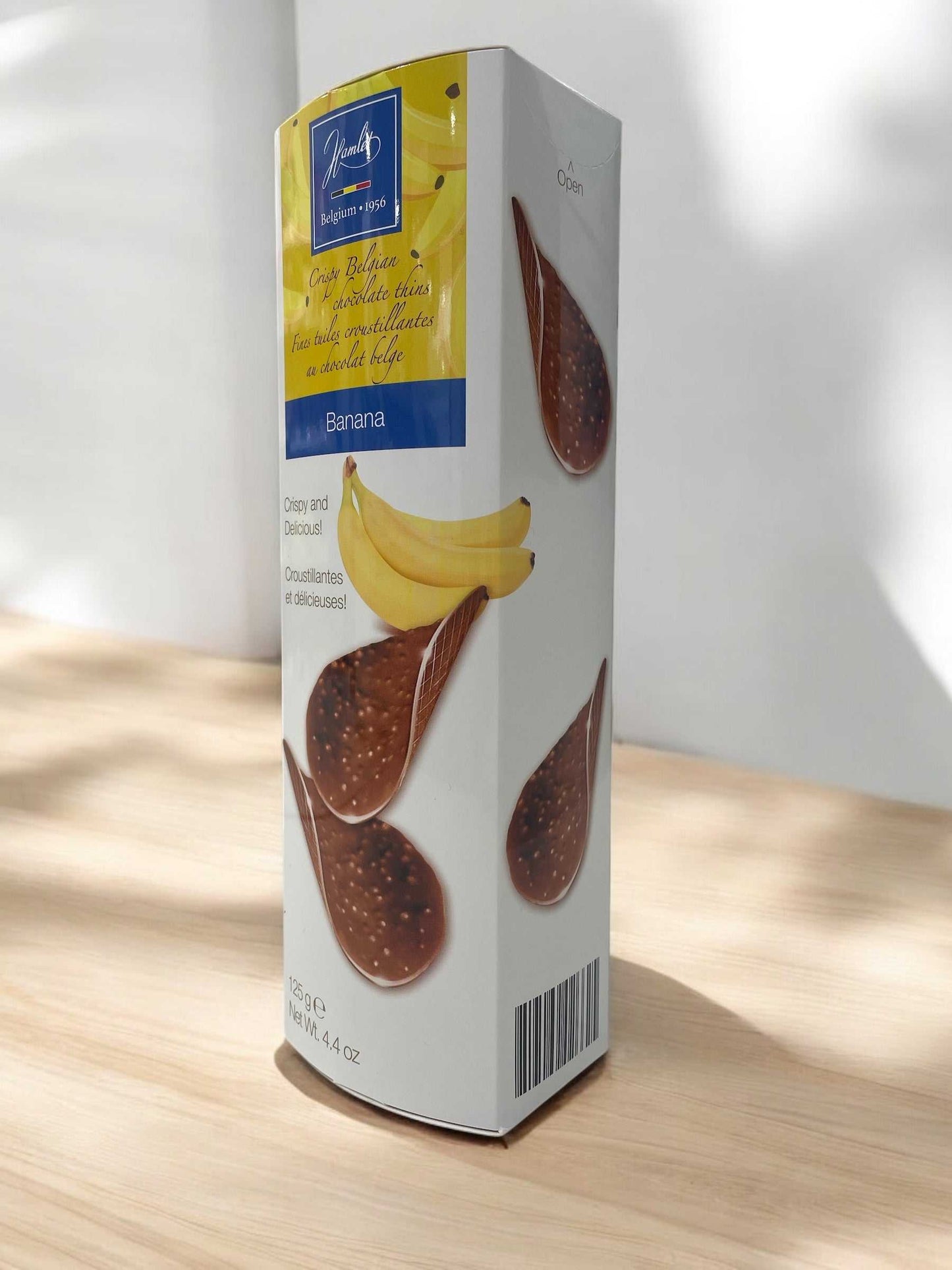 ハムレットチョコクリスピーバナナ36枚入りベルギー産の薄型チョコレートパフ入り