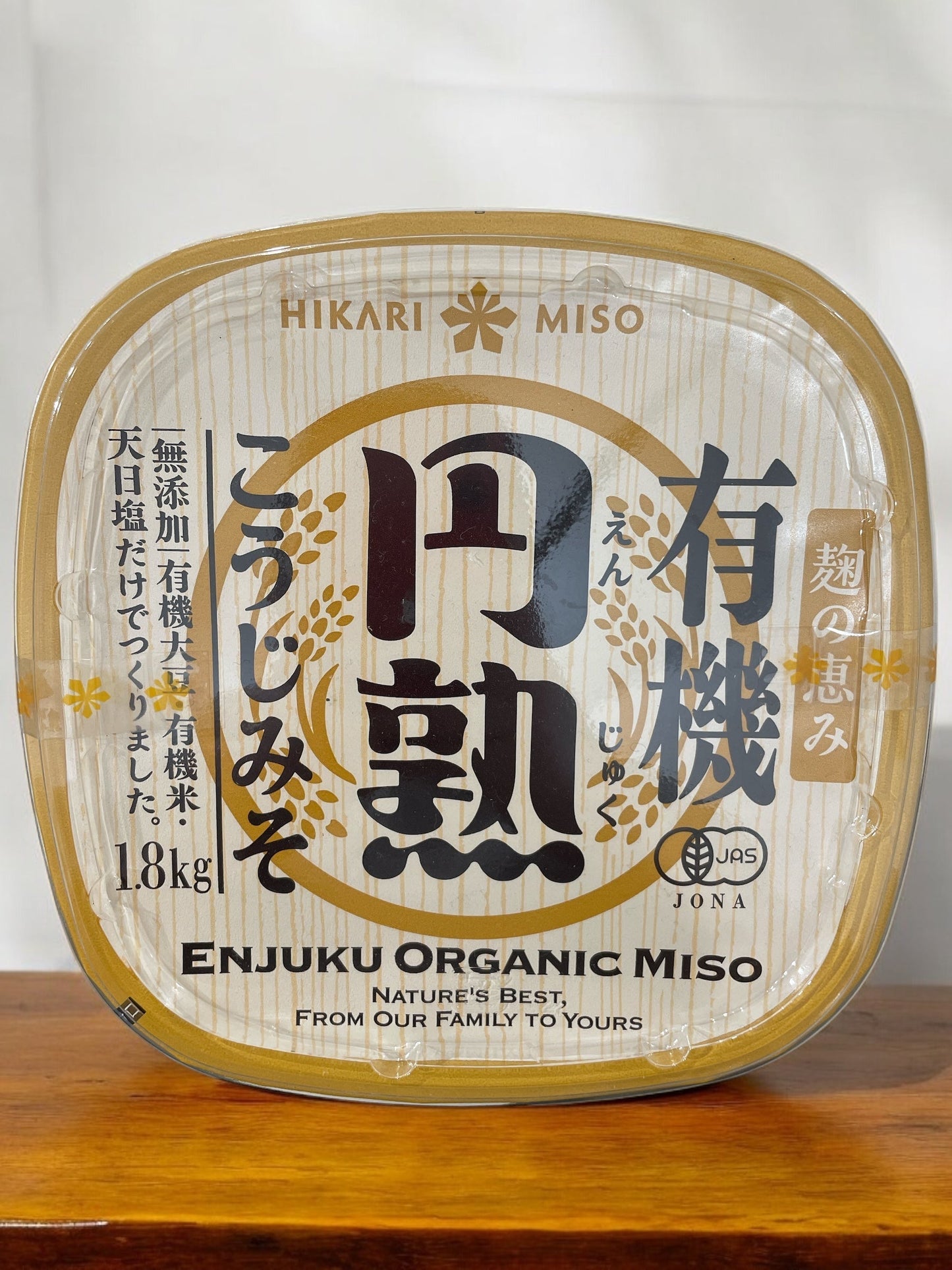 Hikari Miso 1.8kg organic koji miso, made with 100% organic soybeans and rice, featuring natural sweetness and umami, no additives.