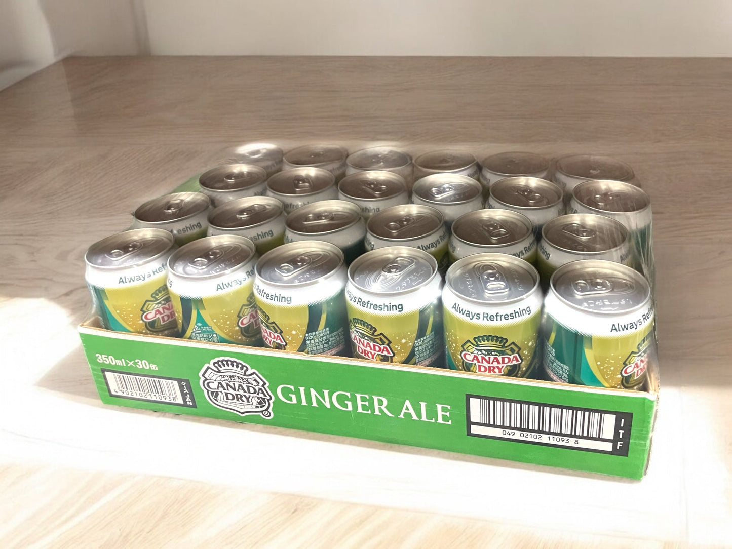 30-pack of Canada Dry Ginger Ale 350ml cans, crisp and dry taste.