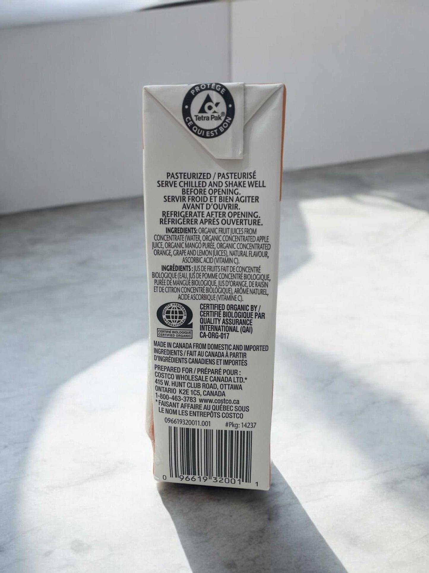 KSオーガニック100%ジュースアップル200mlパック有機認定カナダ産