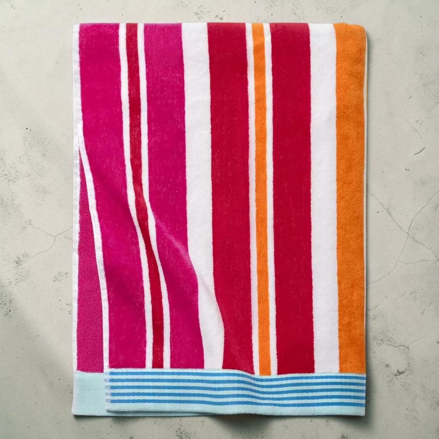 大判ビーチタオル 101cm x 182cm  WELSPUN  カラー ストライプ ブルーピンク