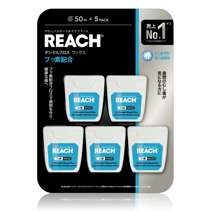 リーチ デンタルフロス ワックス フッ素配合 50m x 5　REACH