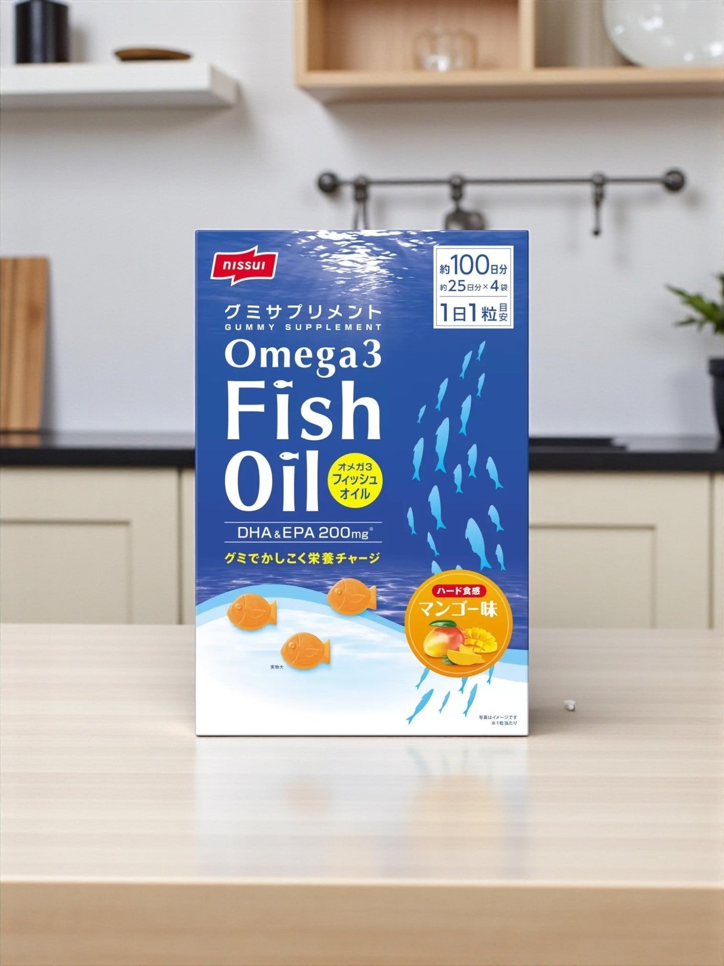 ニッスイ グミサプリ OMEGA3 フィッシュオイル 100粒 マンゴー味のDHA・EPA含有サプリメント