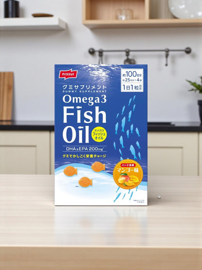 ニッスイ グミサプリ OMEGA3 フィッシュオイル 100粒 マンゴー味のDHA・EPA含有サプリメント