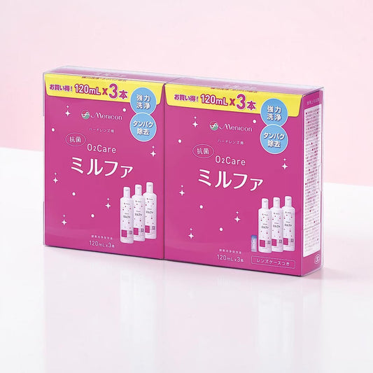 メニコン O2ケア ミルファ 120ML 6本 レンズケース付き  ハードコンタクトレンズ用  酵素洗浄保存液