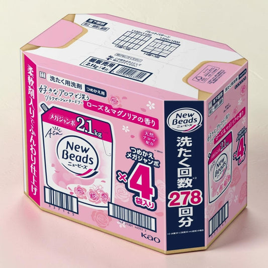 ニュービーズ 衣料用洗濯洗剤 ローズ & マグノリアの香り 詰替え 2.1kg x 4パック　大容量セット