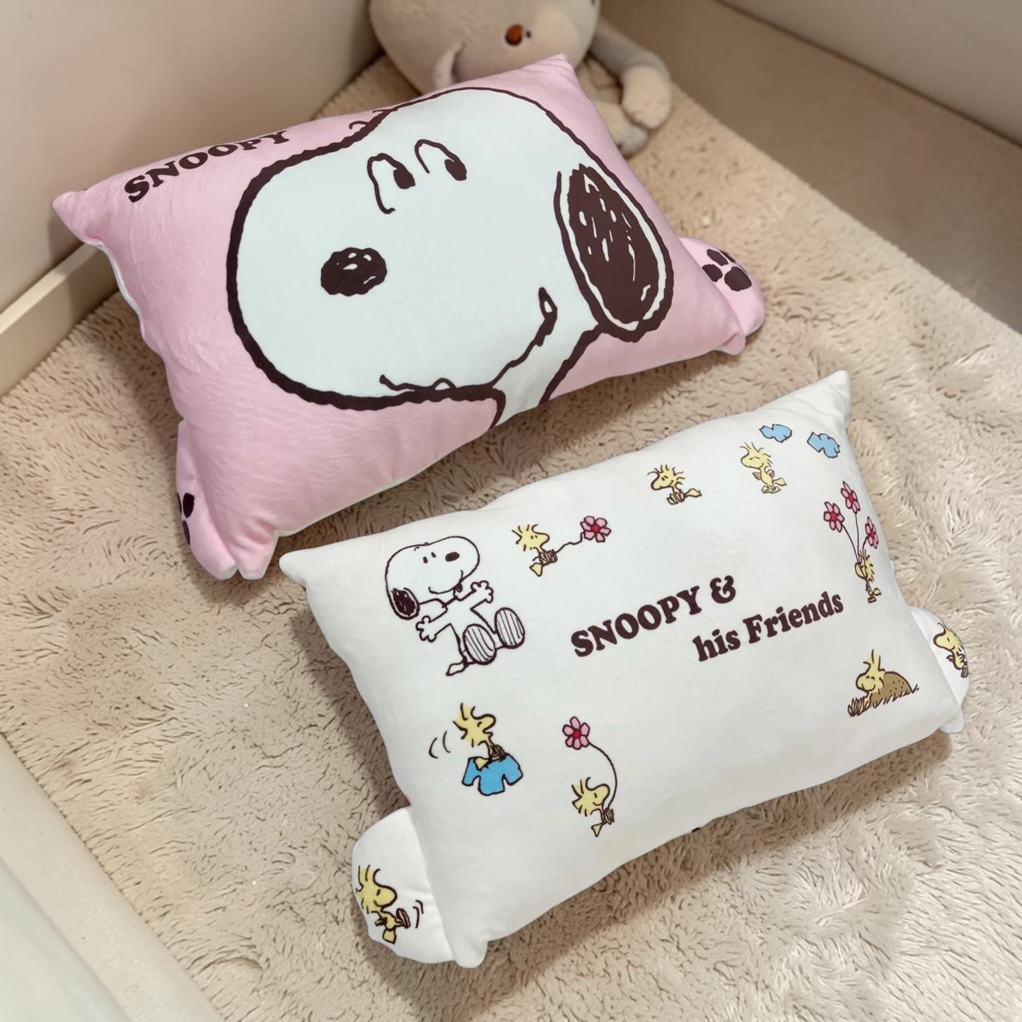 西川 スヌーピー キッズ まくら  枕  50cm × 35cm  カラー ピンク
