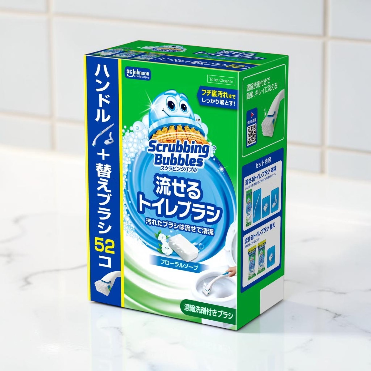 スクラビングバブル 流せるトイレブラシ 本体 + 付け替えブラシ52個