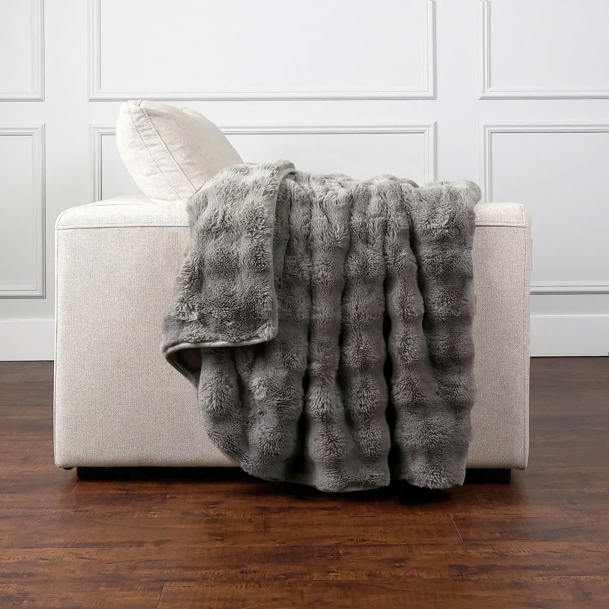 HOUSE & HOME 大判ひざ掛け 152cm x 177cm グレー ふわふわブランケット #174533