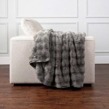 HOUSE & HOME 大判ひざ掛け 152cm x 177cm グレー ふわふわブランケット #174533