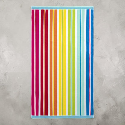 大判ビーチタオル 101cm x 182cm  WELSPUN  カラー ストライプ ブルーピンク