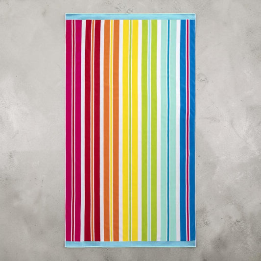大判ビーチタオル 101cm x 182cm  WELSPUN  カラー ストライプ ブルーピンク