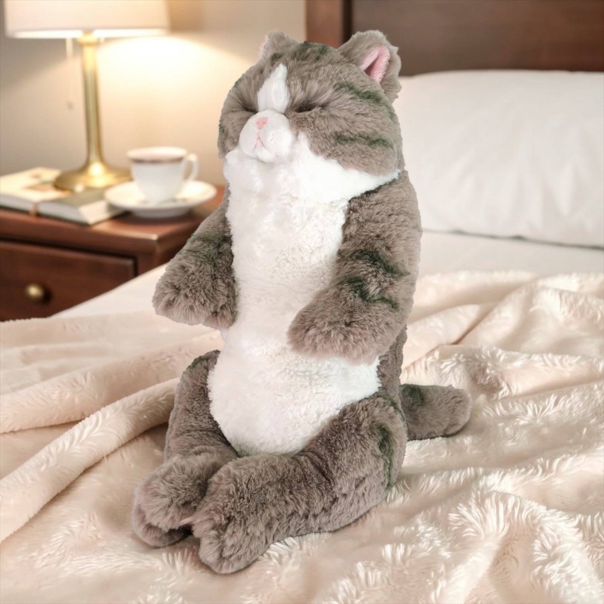 サンレモンひざねこすやすやグレー猫ぬいぐるみLサイズ