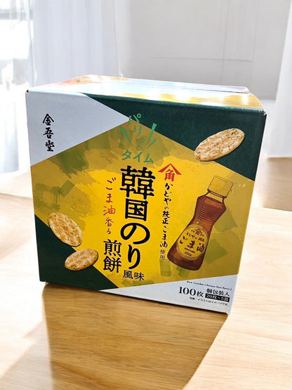 金吾堂製菓　パリッとタイム お煎餅 韓国海苔風味 100枚入り　CRISPY RICE CRACKER おせんべい 韓国のり風味