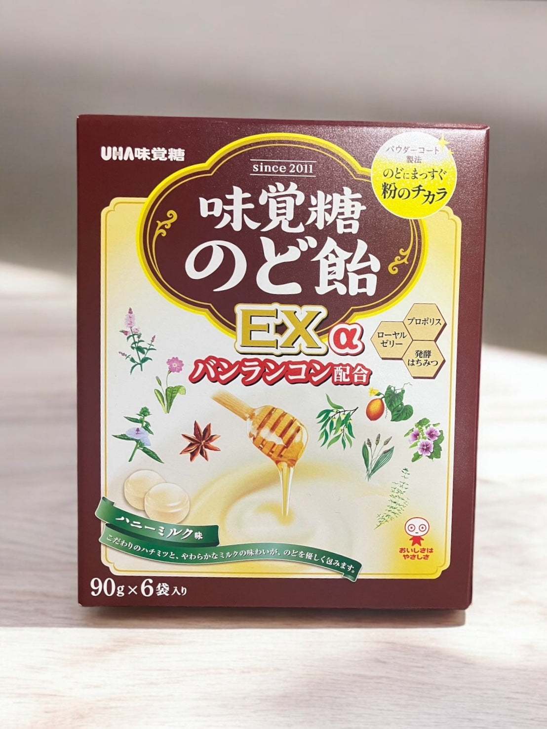 UHA味覚糖 味覚糖のど飴EXα 90g×6袋セット, ハニーミルク味, ハーブエキス配合, 喉に優しい飴