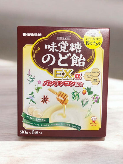 UHA味覚糖 味覚糖のど飴EXα 90g×6袋セット, ハニーミルク味, ハーブエキス配合, 喉に優しい飴