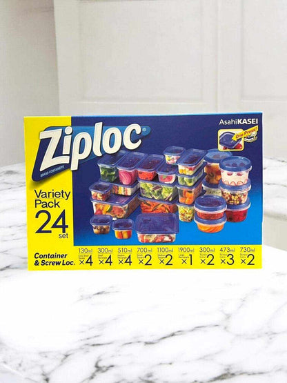 ジップロックコンテナー24組セット、大小サイズ多様で密閉性に優れた保存容器