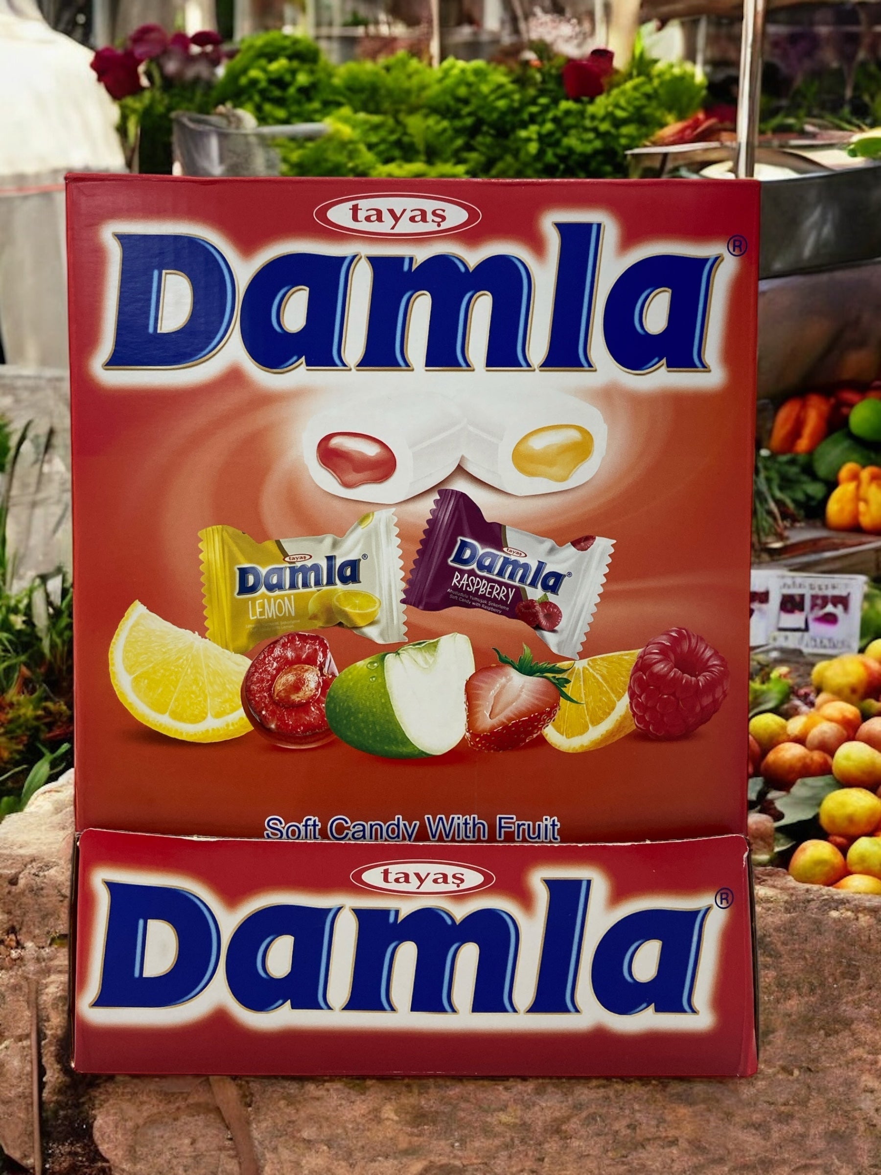 Damlaソフトキャンディー2kg箱、トルコ製、果汁たっぷりの柔らかいキャンディー。