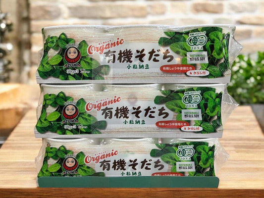あづま食品有機極小粒納豆30g×3セットのパッケージ画像。