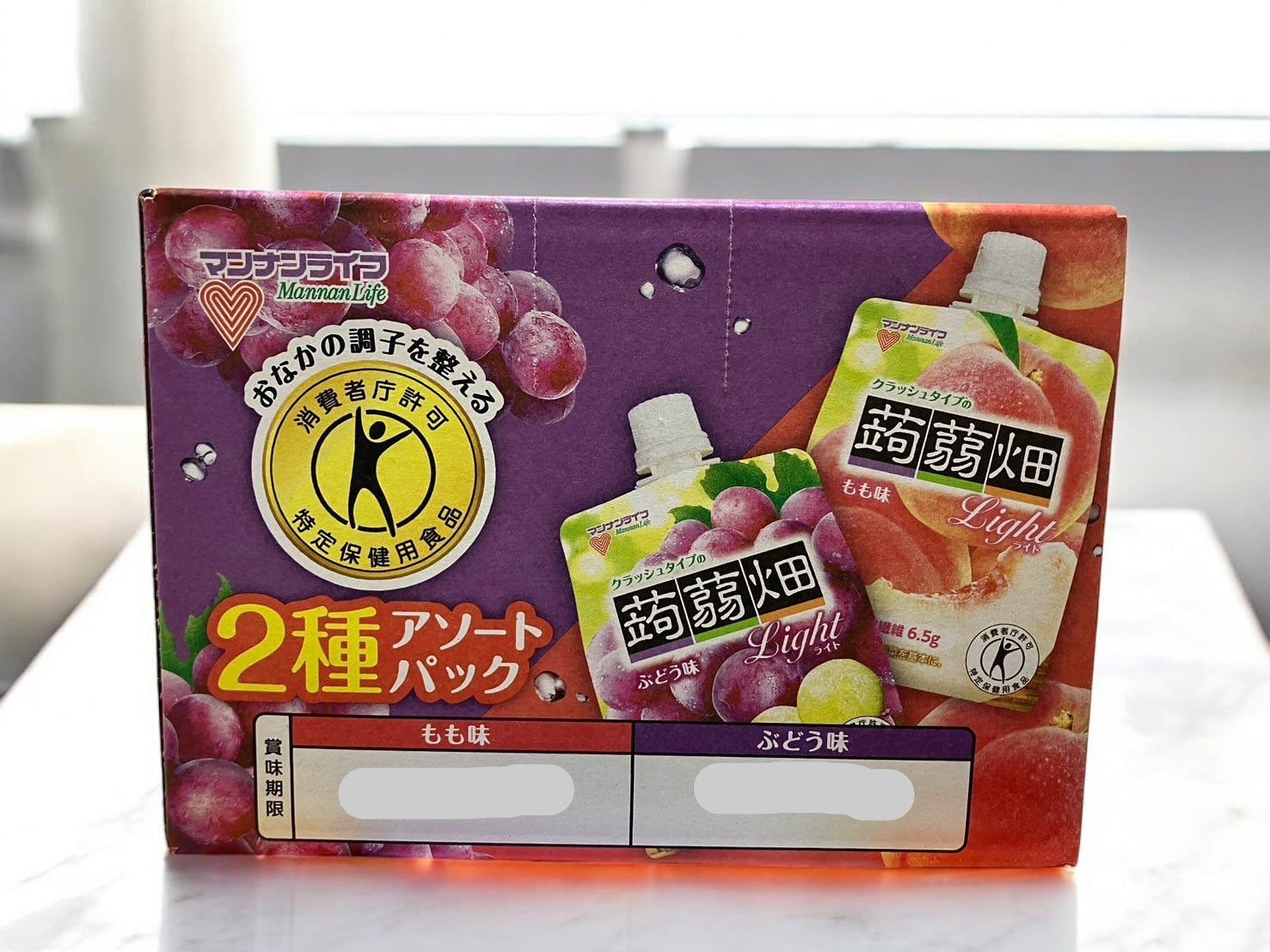 マンナンライフの蒟蒻畑ライト150gアソートボックスぶどう桃味12食入り