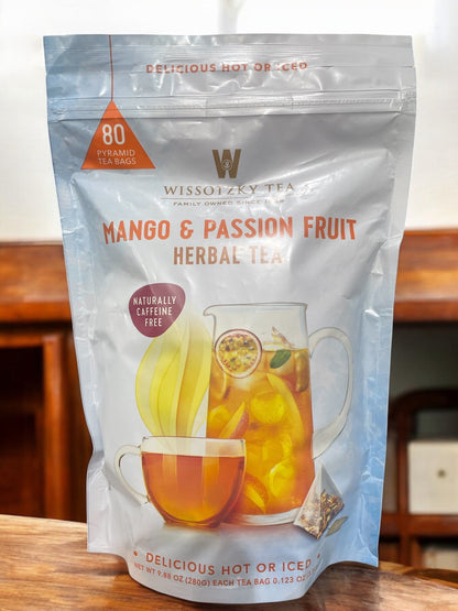 Mango Passion Fruit Tea with Hibiscus, 80 Bags, Caffeine-Free Herbal Blend.
