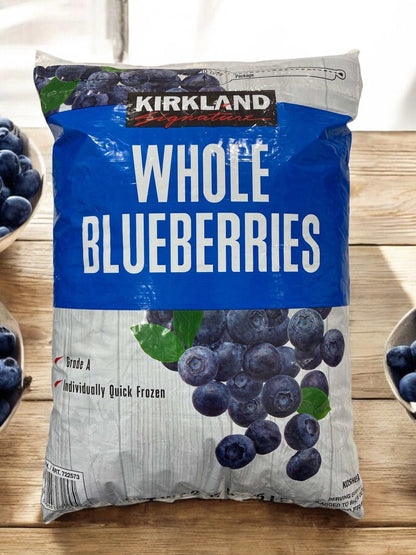 Large 2.27kg bag of Kirkland Signature whole individually quick frozen blueberries