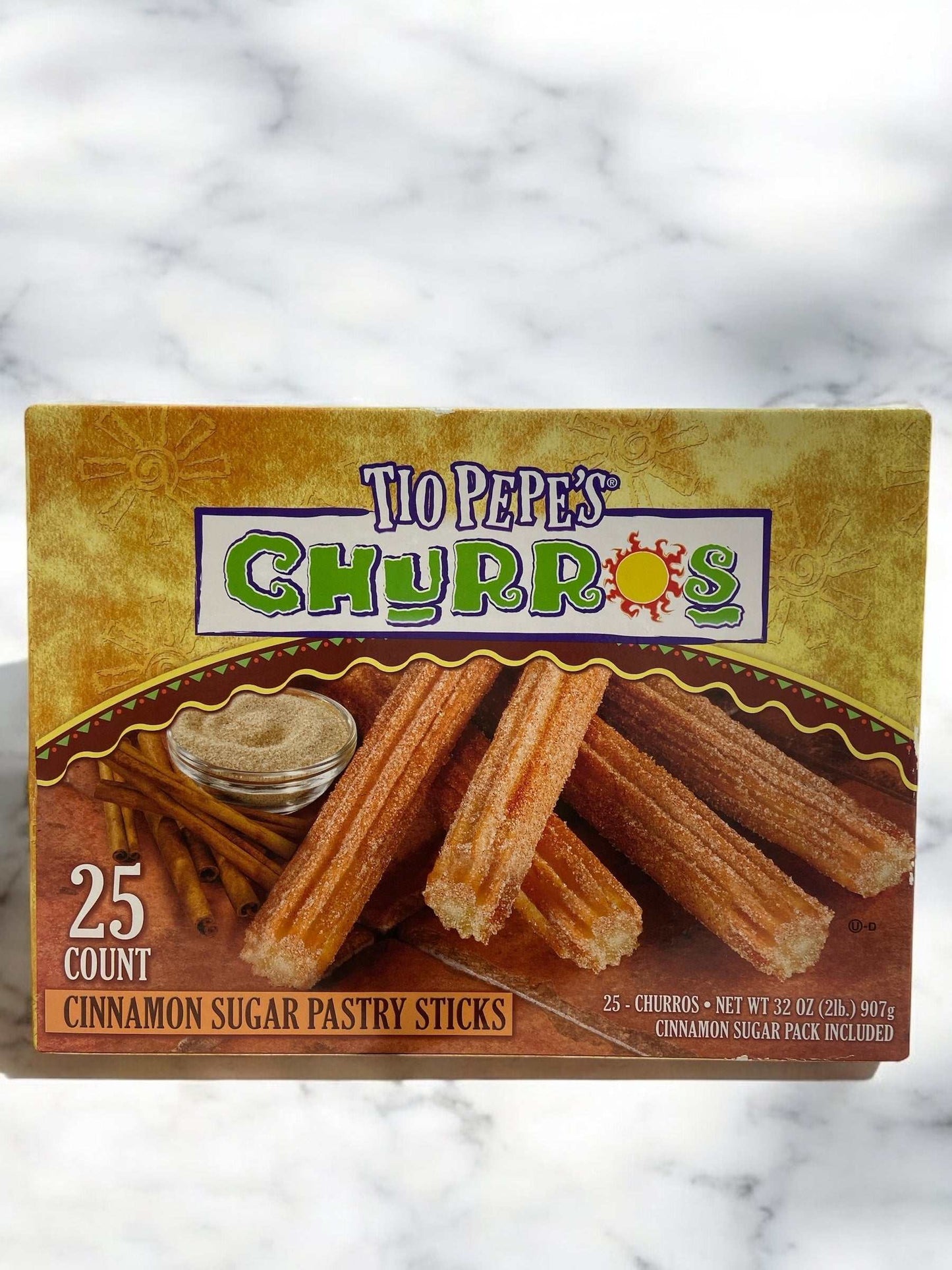 Frozen Tio Pepe’s churros 25 count cinnamon sugar pastry sticks pack