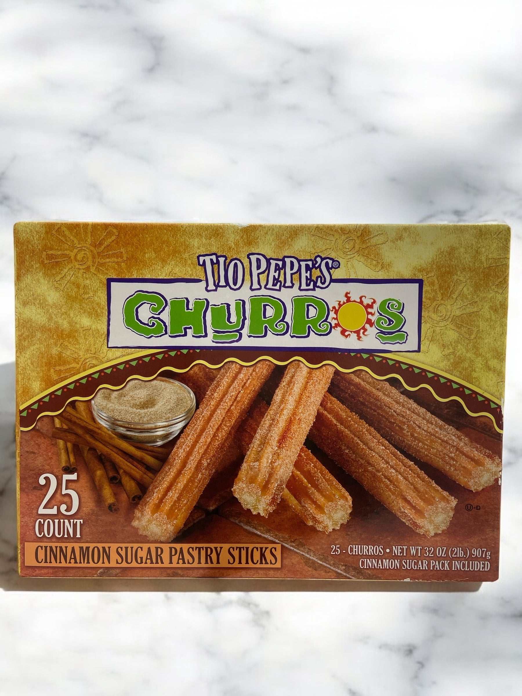 Frozen Tio Pepe’s churros 25 count cinnamon sugar pastry sticks pack