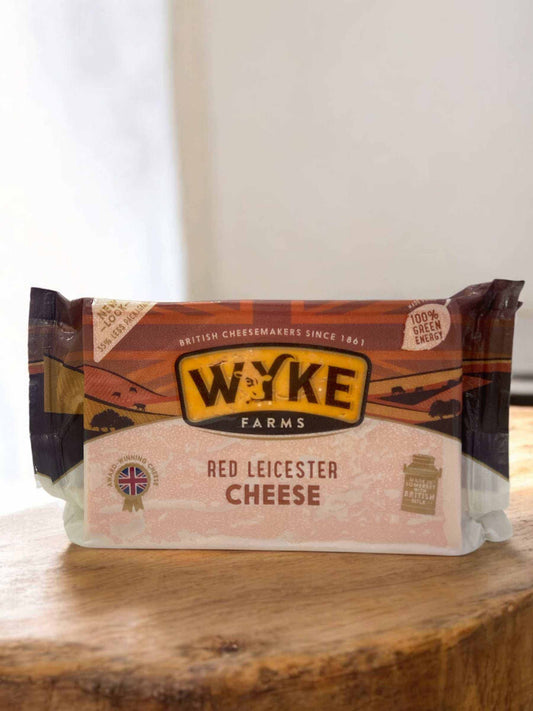 Wyke Farms Red Leicester cheese 400g block from England with vibrant orange color and rich nutty flavor