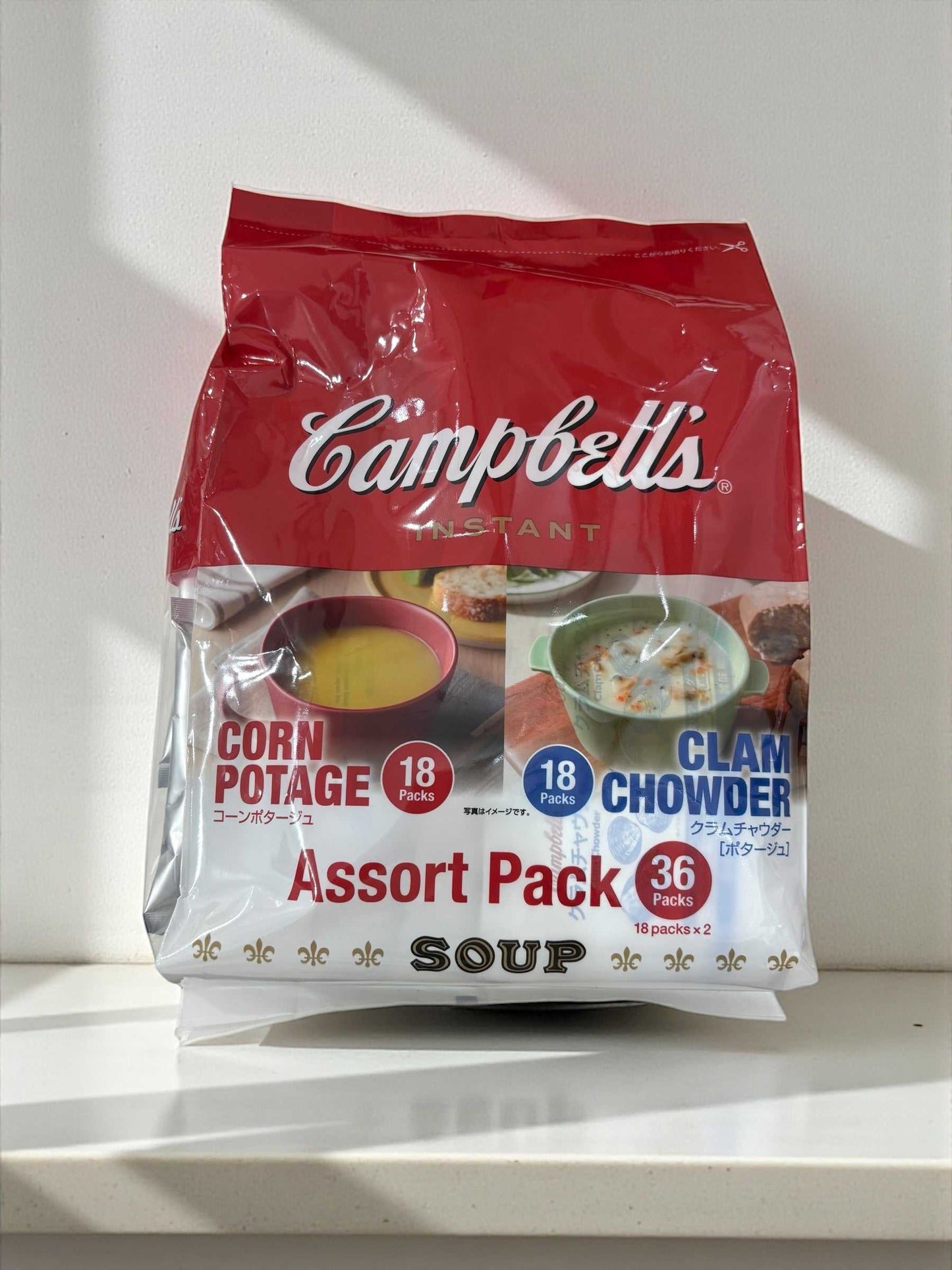 キャンベルインスタントスープ36袋セット クラムチャウダーとコーンポタージュ各18袋 日本製