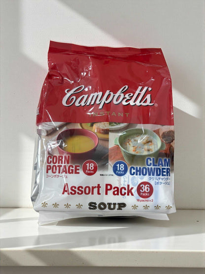 キャンベルインスタントスープ36袋セット クラムチャウダーとコーンポタージュ各18袋 日本製