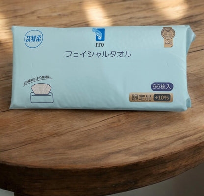 ITO フェイシャルタオル 66枚入りパッケージ, 使い捨て, ティッシュタイプ, コストコ限定, 増量, 衛生的な蒸気高温処理済み.