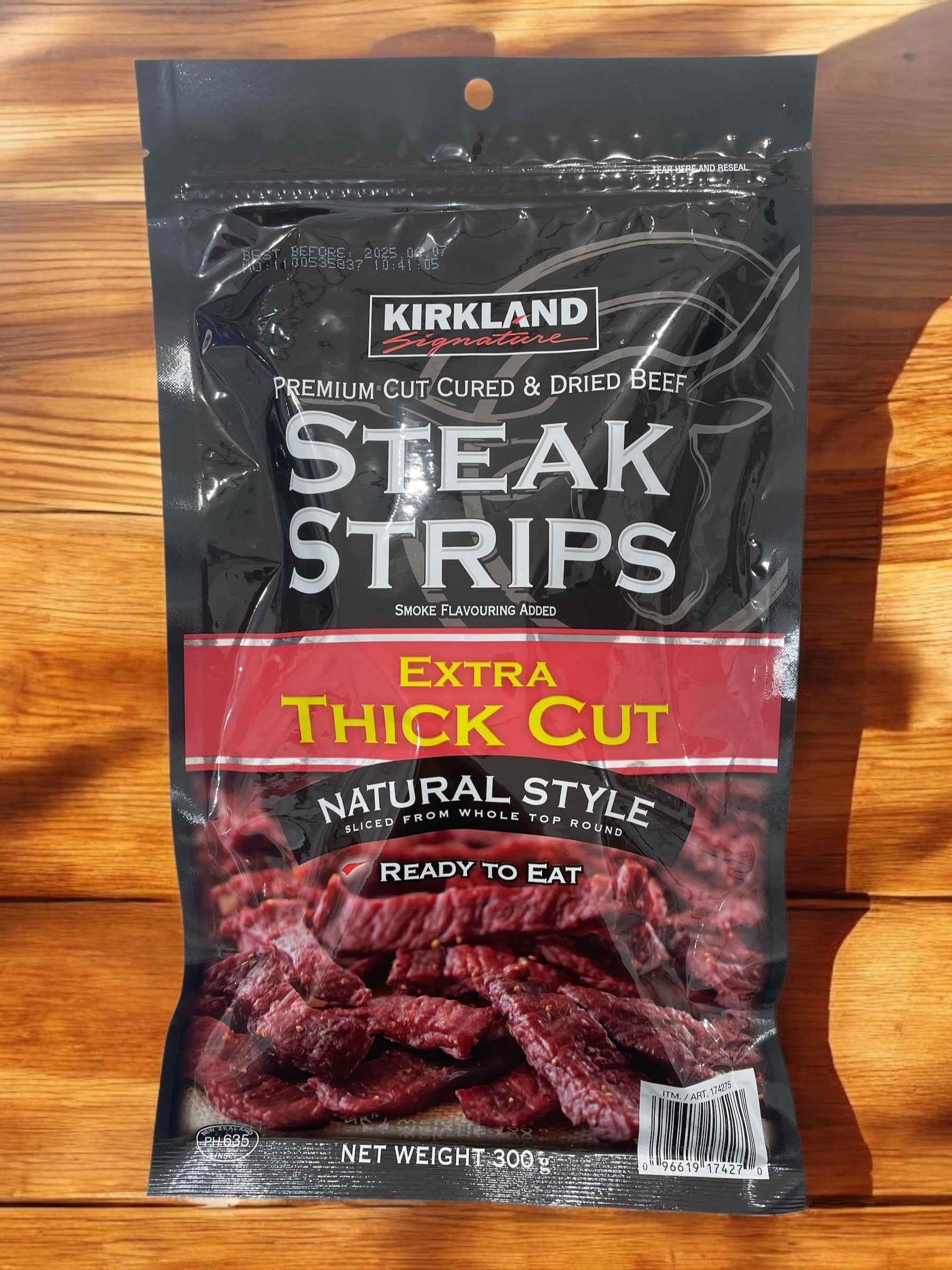 KS ステーキ ストリップス 300g, コストコオリジナル, 肉厚ビーフジャーキー, ファットフリー, グルテンフリー.