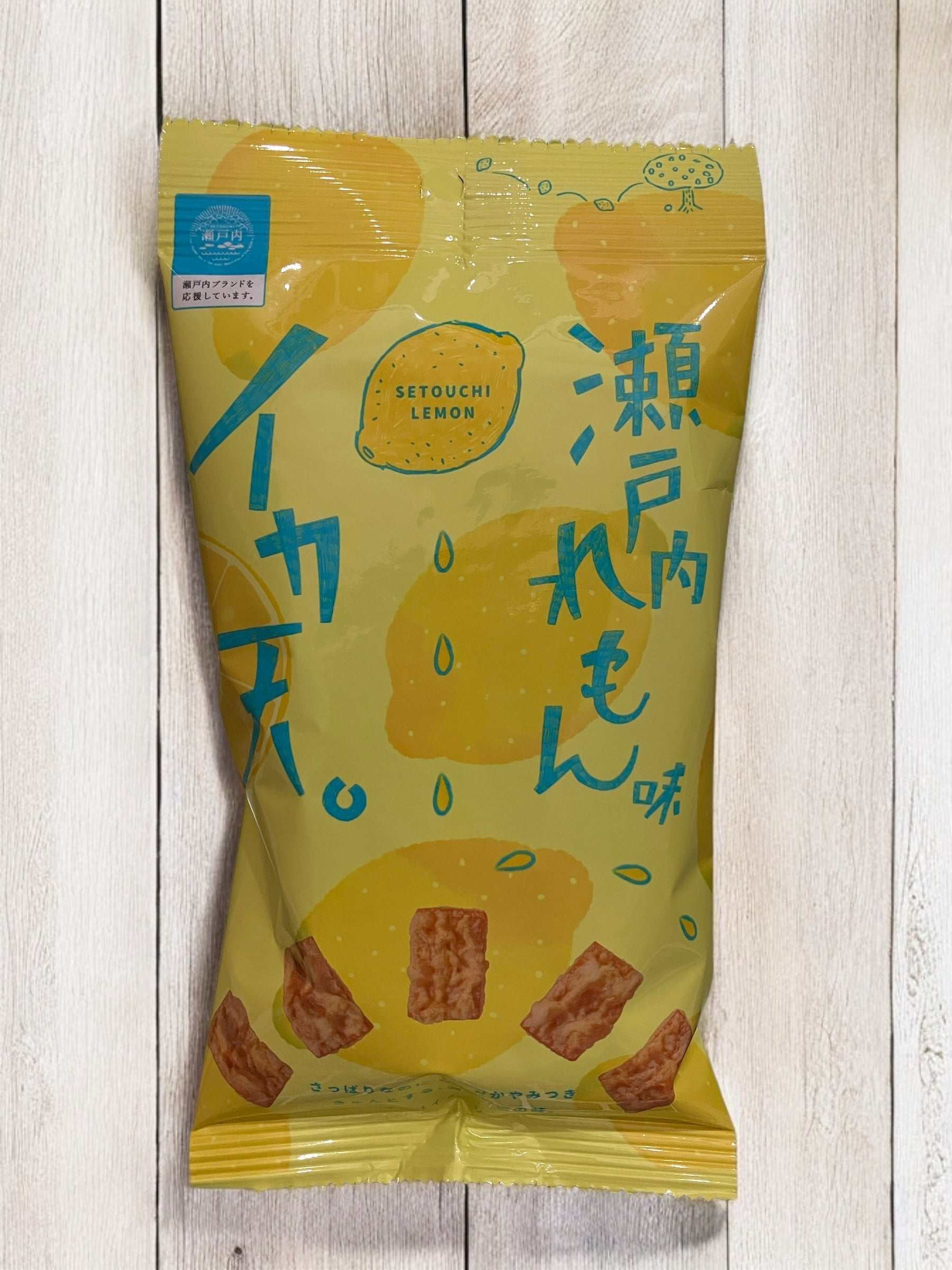 Japanese snack Ikaten Setouchi Lemon flavor 27g bag with squid crisps and refreshing citrus taste