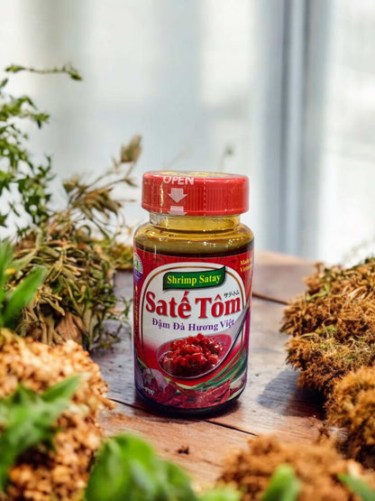 Vietnamese Saté Tom shrimp satay chili oil with lemongrass aroma in 100g jar