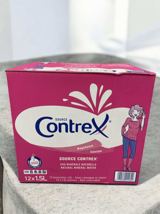 Contrex mineral water 1.5L 12-pack box, French natural mineral water.
