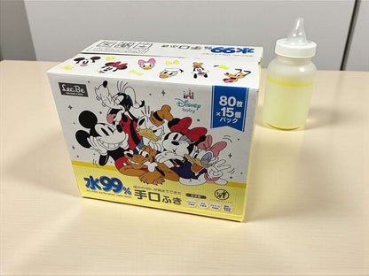 水99%手口ふきのミッキー＆フレンズ80枚入り15個セットの日本製子供用清潔シート