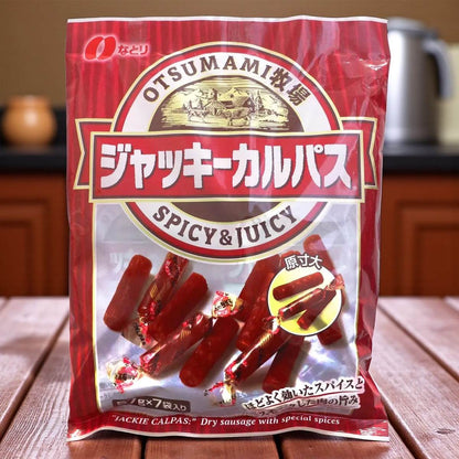 ジャッキーカルパスのスパイシーなドライソーセージ7袋入りパッケージ