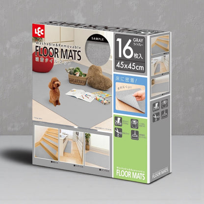 LEC レック 吸着 タイルマット 45ｘ45ｃｍ 16枚入り　カラー グレー