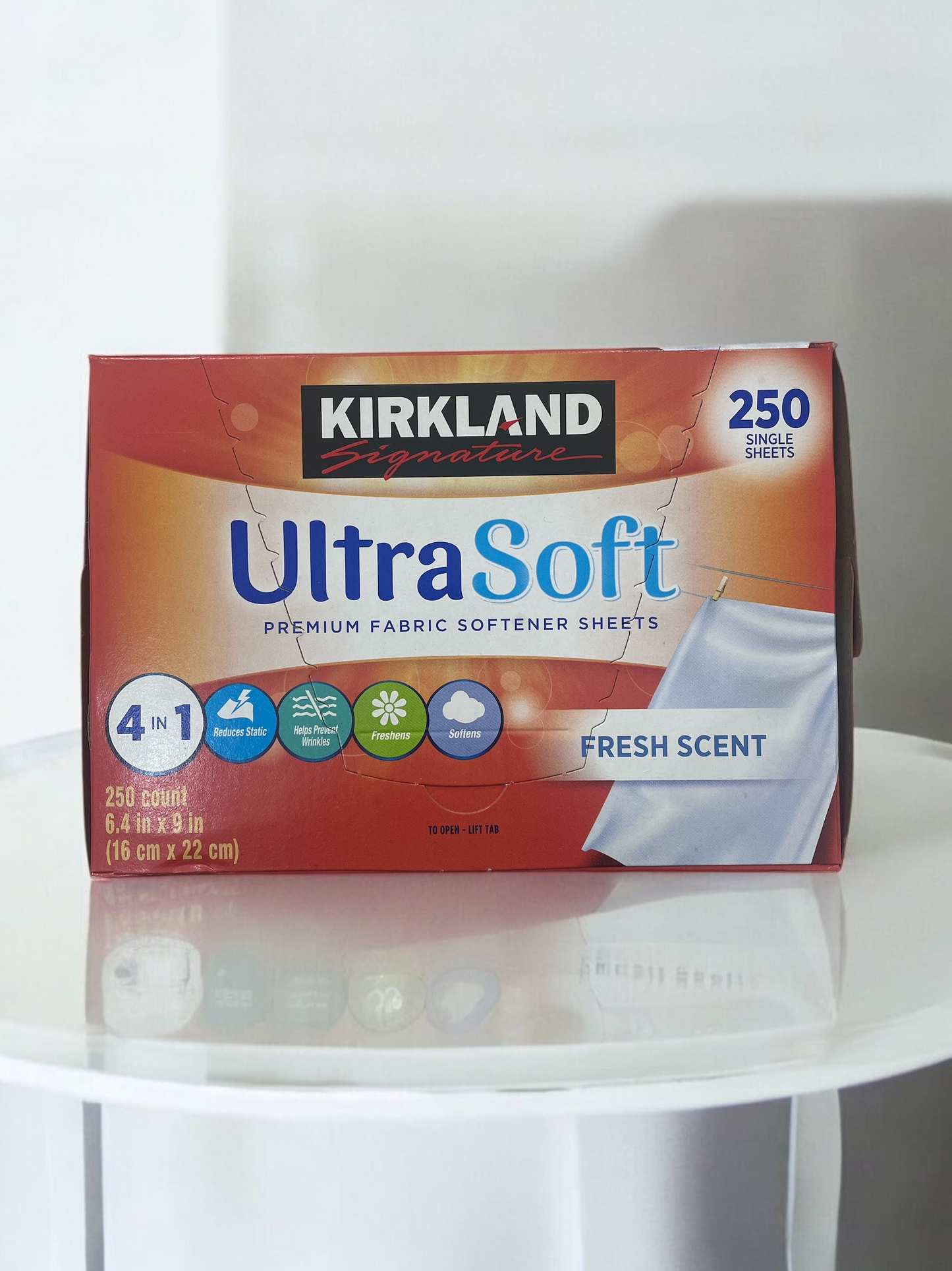 KS ウルトラソフト 乾燥機用柔軟剤シート 250枚入りパッケージ