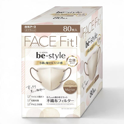 ビースタイル バイカラーマスク サンドベージュ x マロン 80枚入り 白元アース