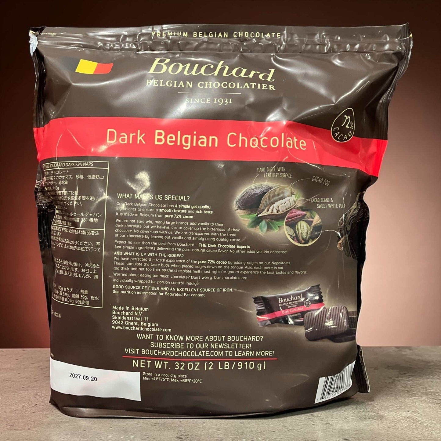 Bouchardダークチョコレート72%カカオ910gベルギー製グルテンフリー